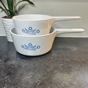 Corning Ware‎ Cornflower Blue 2.5 & 1.5 Qt Range Topper Metal Cooking Base Pots